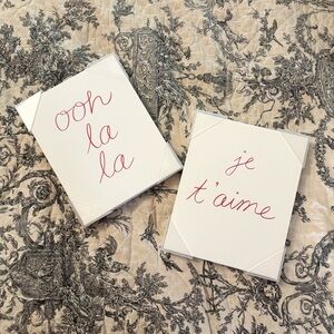 Set of 2 Canvas Wall Art Prints featuring French Expressions in Script